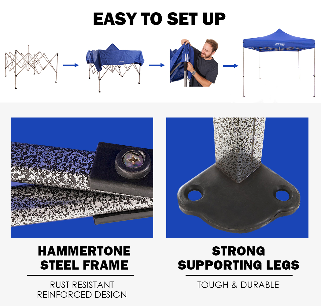 Kings Portable Gazebo 3m x 3m Heavy Duty Steel Frame UPF50+ Waterproof